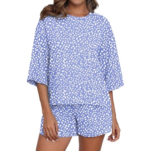 image:imagePrinStory Womens Pajama Sets Short Sleeve Pajamas Set for Women 2 Piece Soft Pjs with PocketsFpspot Blue