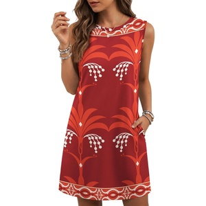 image:imagePrinStory Womens Sleeveless Round Neck Casual Shift Dress S2XL  Vacation ALine Mini Sundress with Side Pockets Palm Floral Ombre et Loose Fit for Beach Picnic Casual amp DailyRed Palm Tree