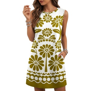 image:imagePrinStory Womens Sleeveless Round Neck Casual Shift Dress S2XL  Vacation ALine Mini Sundress with Side Pockets Palm Floral Ombre et Loose Fit for Beach Picnic Casual amp DailyOlive Gn Papercut Fl