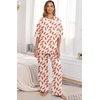 image:imagePrinStory Pajamas for Women Soft Pjs Lounge Set S4XL  Short Sleeve Tops and Long Pants 2 Piece Stretchy Pjs Set with Pockets for Sleep Home Travel Vacation Maternity NursingFpwh Orange Feather