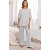 image:imagePrinStory Pajamas for Women Soft Pjs Lounge Set S4XL  Short Sleeve Tops and Long Pants 2 Piece Stretchy Pjs Set with Pockets for Sleep Home Travel Vacation Maternity NursingLight Gray