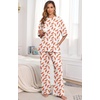 image:imagePrinStory Pajamas for Women Soft Pjs Lounge Set S4XL  Short Sleeve Tops and Long Pants 2 Piece Stretchy Pjs Set with Pockets for Sleep Home Travel Vacation Maternity NursingFpwh Orange Feather