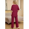 image:imagePrinStory Pajamas for Women Soft Pjs Lounge Set S4XL  Short Sleeve Tops and Long Pants 2 Piece Stretchy Pjs Set with Pockets for Sleep Home Travel Vacation Maternity NursingWine Red