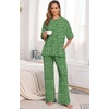 image:imagePrinStory Pajamas for Women Soft Pjs Lounge Set S4XL  Short Sleeve Tops and Long Pants 2 Piece Stretchy Pjs Set with Pockets for Sleep Home Travel Vacation Maternity NursingFpspot Green