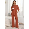 image:imagePrinStory Pajamas for Women Soft Pjs Lounge Set S4XL  Short Sleeve Tops and Long Pants 2 Piece Stretchy Pjs Set with Pockets for Sleep Home Travel Vacation Maternity NursingCaramel