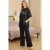 image:imagePrinStory Pajamas for Women Soft Pjs Lounge Set S4XL  Short Sleeve Tops and Long Pants 2 Piece Stretchy Pjs Set with Pockets for Sleep Home Travel Vacation Maternity NursingFpblack White Cat