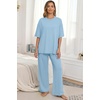 image:imagePrinStory Pajamas for Women Soft Pjs Lounge Set S4XL  Short Sleeve Tops and Long Pants 2 Piece Stretchy Pjs Set with Pockets for Sleep Home Travel Vacation Maternity NursingSky Blue