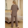 image:imagePrinStory Pajamas for Women Soft Pjs Lounge Set S4XL  Short Sleeve Tops and Long Pants 2 Piece Stretchy Pjs Set with Pockets for Sleep Home Travel Vacation Maternity NursingBrown