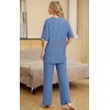 image:imagePrinStory Pajamas for Women Soft Pjs Lounge Set S4XL  Short Sleeve Tops and Long Pants 2 Piece Stretchy Pjs Set with Pockets for Sleep Home Travel Vacation Maternity NursingGray Blue
