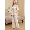 image:imagePrinStory Pajamas for Women Soft Pjs Lounge Set S4XL  Short Sleeve Tops and Long Pants 2 Piece Stretchy Pjs Set with Pockets for Sleep Home Travel Vacation Maternity NursingFpapricot Tableware