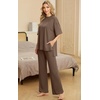 image:imagePrinStory Pajamas for Women Soft Pjs Lounge Set S4XL  Short Sleeve Tops and Long Pants 2 Piece Stretchy Pjs Set with Pockets for Sleep Home Travel Vacation Maternity NursingBrown