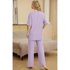image:imagePrinStory Pajamas for Women Soft Pjs Lounge Set S4XL  Short Sleeve Tops and Long Pants 2 Piece Stretchy Pjs Set with Pockets for Sleep Home Travel Vacation Maternity NursingLight Purple