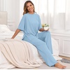 image:imagePrinStory Pajamas for Women Soft Pjs Lounge Set S4XL  Short Sleeve Tops and Long Pants 2 Piece Stretchy Pjs Set with Pockets for Sleep Home Travel Vacation Maternity NursingSky Blue