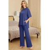 image:imagePrinStory Pajamas for Women Soft Pjs Lounge Set S4XL  Short Sleeve Tops and Long Pants 2 Piece Stretchy Pjs Set with Pockets for Sleep Home Travel Vacation Maternity NursingNavy Blue