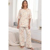 image:imagePrinStory Pajamas for Women Soft Pjs Lounge Set S4XL  Short Sleeve Tops and Long Pants 2 Piece Stretchy Pjs Set with Pockets for Sleep Home Travel Vacation Maternity NursingFpapricot Tableware