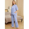 image:imagePrinStory Pajamas for Women Soft Pjs Lounge Set S4XL  Short Sleeve Tops and Long Pants 2 Piece Stretchy Pjs Set with Pockets for Sleep Home Travel Vacation Maternity NursingFpspot Blue