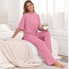 image:imagePrinStory Pajamas for Women Soft Pjs Lounge Set S4XL  Short Sleeve Tops and Long Pants 2 Piece Stretchy Pjs Set with Pockets for Sleep Home Travel Vacation Maternity NursingPink