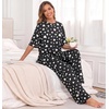 image:imagePrinStory Pajamas for Women Soft Pjs Lounge Set S4XL  Short Sleeve Tops and Long Pants 2 Piece Stretchy Pjs Set with Pockets for Sleep Home Travel Vacation Maternity NursingFpblack Draw Heart