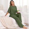 image:imagePrinStory Pajamas for Women Soft Pjs Lounge Set S4XL  Short Sleeve Tops and Long Pants 2 Piece Stretchy Pjs Set with Pockets for Sleep Home Travel Vacation Maternity NursingArmy Green