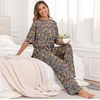 image:imagePrinStory Pajamas for Women Soft Pjs Lounge Set S4XL  Short Sleeve Tops and Long Pants 2 Piece Stretchy Pjs Set with Pockets for Sleep Home Travel Vacation Maternity NursingFpcoffee Colorful Cat