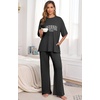 image:imagePrinStory Pajamas for Women Soft Pjs Lounge Set S4XL  Short Sleeve Tops and Long Pants 2 Piece Stretchy Pjs Set with Pockets for Sleep Home Travel Vacation Maternity NursingFpblack Letter Coffee
