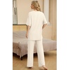 image:imagePrinStory Pajamas for Women Soft Pjs Lounge Set S4XL  Short Sleeve Tops and Long Pants 2 Piece Stretchy Pjs Set with Pockets for Sleep Home Travel Vacation Maternity NursingBeige