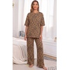 image:imagePrinStory Pajamas for Women Soft Pjs Lounge Set S4XL  Short Sleeve Tops and Long Pants 2 Piece Stretchy Pjs Set with Pockets for Sleep Home Travel Vacation Maternity NursingFpkhaki Love