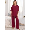 image:imagePrinStory Pajamas for Women Soft Pjs Lounge Set S4XL  Short Sleeve Tops and Long Pants 2 Piece Stretchy Pjs Set with Pockets for Sleep Home Travel Vacation Maternity NursingWine Red