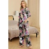 image:imagePrinStory Pajamas for Women Soft Pjs Lounge Set S4XL  Short Sleeve Tops and Long Pants 2 Piece Stretchy Pjs Set with Pockets for Sleep Home Travel Vacation Maternity NursingFpbig Leaf Pink