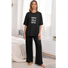 image:imagePrinStory Pajamas for Women Soft Pjs Lounge Set S4XL  Short Sleeve Tops and Long Pants 2 Piece Stretchy Pjs Set with Pockets for Sleep Home Travel Vacation Maternity NursingFpblack Coffee Letter