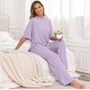 image:imagePrinStory Pajamas for Women Soft Pjs Lounge Set S4XL  Short Sleeve Tops and Long Pants 2 Piece Stretchy Pjs Set with Pockets for Sleep Home Travel Vacation Maternity NursingLight Purple
