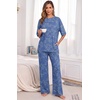 image:imagePrinStory Pajamas for Women Soft Pjs Lounge Set S4XL  Short Sleeve Tops and Long Pants 2 Piece Stretchy Pjs Set with Pockets for Sleep Home Travel Vacation Maternity NursingFpblue Cyan Vines