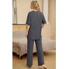 image:imagePrinStory Pajamas for Women Soft Pjs Lounge Set S4XL  Short Sleeve Tops and Long Pants 2 Piece Stretchy Pjs Set with Pockets for Sleep Home Travel Vacation Maternity NursingDark Gray
