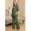 image:imagePrinStory Pajamas for Women Soft Pjs Lounge Set S4XL  Short Sleeve Tops and Long Pants 2 Piece Stretchy Pjs Set with Pockets for Sleep Home Travel Vacation Maternity NursingArmy Green