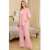 image:imagePrinStory Pajamas for Women Soft Pjs Lounge Set S4XL  Short Sleeve Tops and Long Pants 2 Piece Stretchy Pjs Set with Pockets for Sleep Home Travel Vacation Maternity NursingMedium Pink