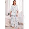 image:imagePrinStory Pajamas for Women Soft Pjs Lounge Set S4XL  Short Sleeve Tops and Long Pants 2 Piece Stretchy Pjs Set with Pockets for Sleep Home Travel Vacation Maternity NursingFpstripe Blue Star