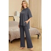 image:imagePrinStory Pajamas for Women Soft Pjs Lounge Set S4XL  Short Sleeve Tops and Long Pants 2 Piece Stretchy Pjs Set with Pockets for Sleep Home Travel Vacation Maternity NursingDark Gray