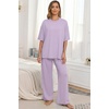 image:imagePrinStory Pajamas for Women Soft Pjs Lounge Set S4XL  Short Sleeve Tops and Long Pants 2 Piece Stretchy Pjs Set with Pockets for Sleep Home Travel Vacation Maternity NursingLight Purple