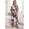 image:imagePrinStory Pajamas for Women Soft Pjs Lounge Set S4XL  Short Sleeve Tops and Long Pants 2 Piece Stretchy Pjs Set with Pockets for Sleep Home Travel Vacation Maternity NursingFpbig Leaf Pink
