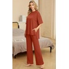 image:imagePrinStory Pajamas for Women Soft Pjs Lounge Set S4XL  Short Sleeve Tops and Long Pants 2 Piece Stretchy Pjs Set with Pockets for Sleep Home Travel Vacation Maternity NursingCaramel