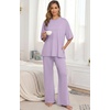 image:imagePrinStory Pajamas for Women Soft Pjs Lounge Set S4XL  Short Sleeve Tops and Long Pants 2 Piece Stretchy Pjs Set with Pockets for Sleep Home Travel Vacation Maternity NursingLight Purple