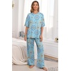 image:imagePrinStory Pajamas for Women Soft Pjs Lounge Set S4XL  Short Sleeve Tops and Long Pants 2 Piece Stretchy Pjs Set with Pockets for Sleep Home Travel Vacation Maternity NursingFpblue Mandala Print