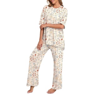 image:imagePrinStory Pajamas for Women Soft Pjs Lounge Set S4XL  Short Sleeve Tops and Long Pants 2 Piece Stretchy Pjs Set with Pockets for Sleep Home Travel Vacation Maternity NursingFpapricot Tableware