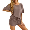 image:imagePrinStory Pajamas Set for Women Waffle Knit Lounge Set S2XL  Short Sleeve Top and Shorts with Pockets Breathable and Stretchy Waffle Fabric Lounging Running Workout or TravelingKhaki