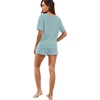 image:imagePrinStory Pajamas Set for Women Waffle Knit Lounge Set S2XL  Short Sleeve Top and Shorts with Pockets Breathable and Stretchy Waffle Fabric Lounging Running Workout or TravelingBlue Green