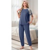 image:imagePrinStory Womens Pajama Sets Raglan Short Sleeve Pjs 2 Piece Lounge Set  Soft Pj Sets with Pockets Lightweight SleepwearCrew Neck Loungewear with Binding Elastic Ankle Cuffs Pj PantsGray Blue