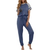 image:imagePrinStory Womens Pajama Sets Raglan Short Sleeve Pjs 2 Piece Lounge Set  Soft Pj Sets with Pockets Lightweight SleepwearCrew Neck Loungewear with Binding Elastic Ankle Cuffs Pj PantsGray Blue