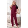 image:imagePrinStory Womens Pajama Sets Raglan Short Sleeve Pjs 2 Piece Lounge Set  Soft Pj Sets with Pockets Lightweight SleepwearCrew Neck Loungewear with Binding Elastic Ankle Cuffs Pj PantsWine Red