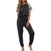 image:imagePrinStory Womens Pajama Sets Raglan Short Sleeve Pjs 2 Piece Lounge Set  Soft Pj Sets with Pockets Lightweight SleepwearCrew Neck Loungewear with Binding Elastic Ankle Cuffs Pj PantsBlack