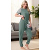 image:imagePrinStory Womens Pajama Sets Raglan Short Sleeve Pjs 2 Piece Lounge Set  Soft Pj Sets with Pockets Lightweight SleepwearCrew Neck Loungewear with Binding Elastic Ankle Cuffs Pj PantsHaze Blue